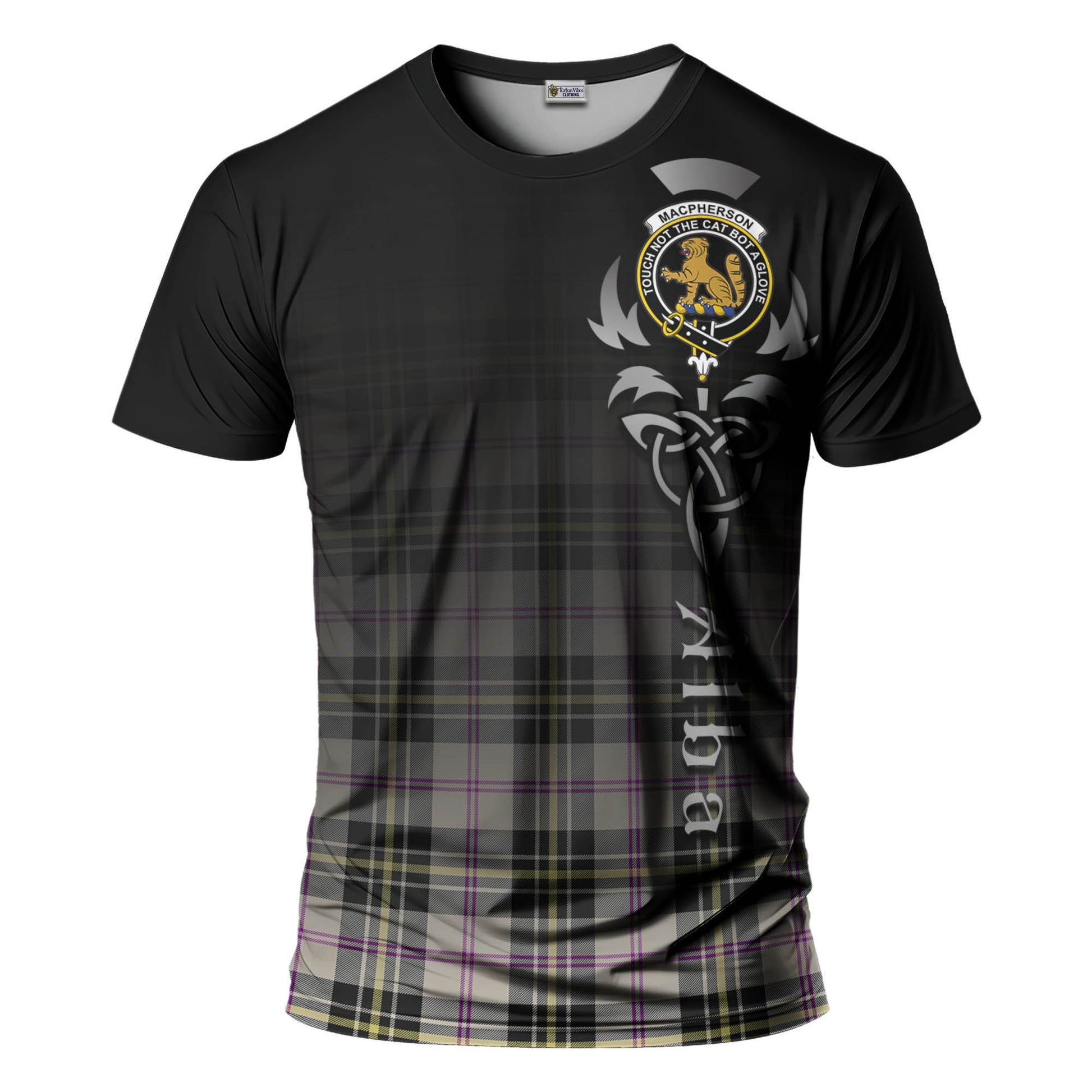 Tartan Vibes Clothing MacPherson Dress Ancient Tartan T-Shirt Featuring Alba Gu Brath Family Crest Celtic Inspired