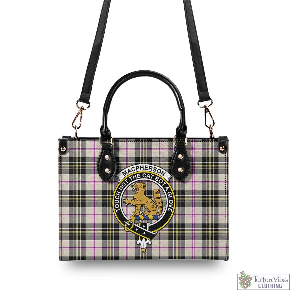 Tartan Vibes Clothing MacPherson Dress Ancient Tartan Luxury Leather Handbags with Family Crest