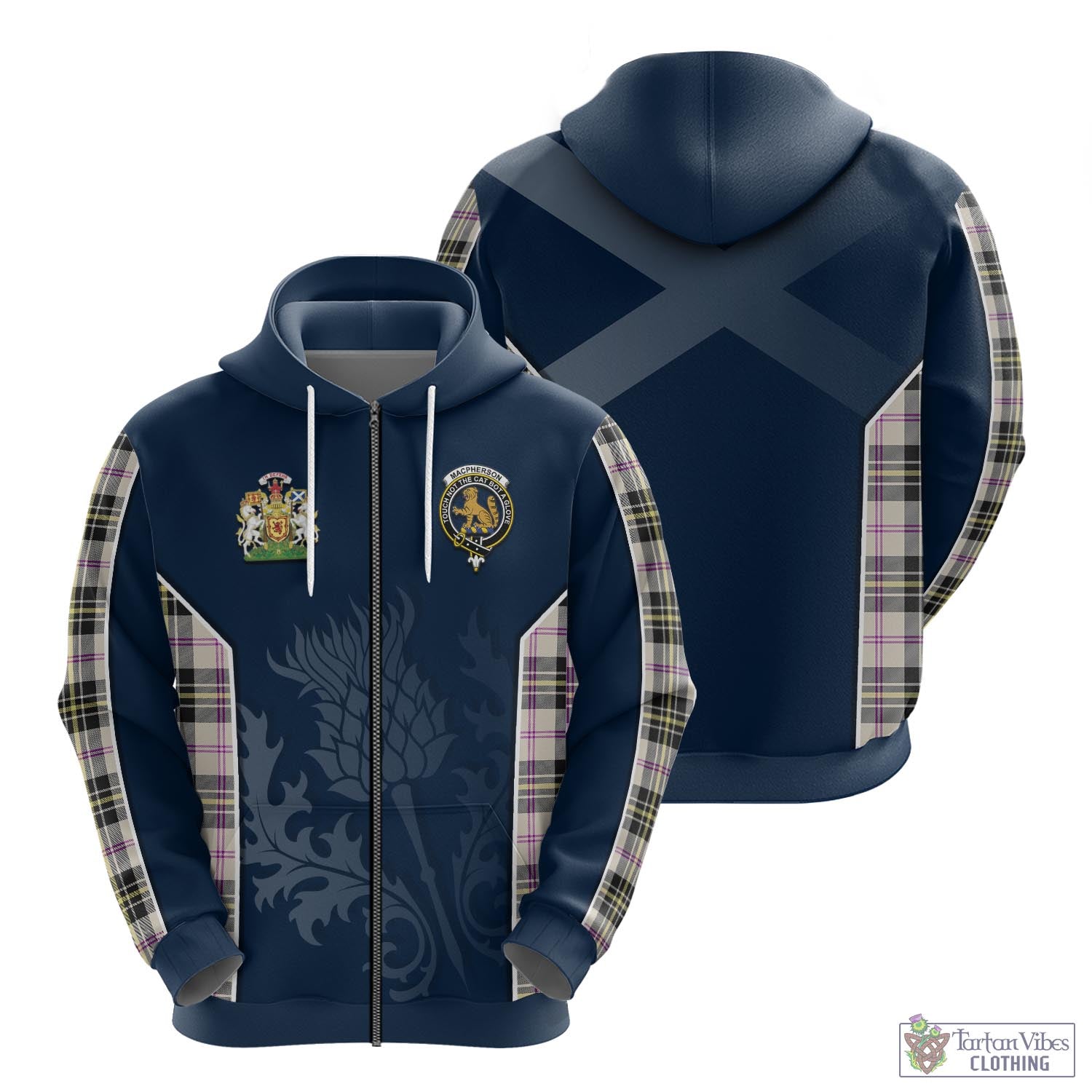 Tartan Vibes Clothing MacPherson Dress Ancient Tartan Hoodie with Family Crest and Scottish Thistle Vibes Sport Style