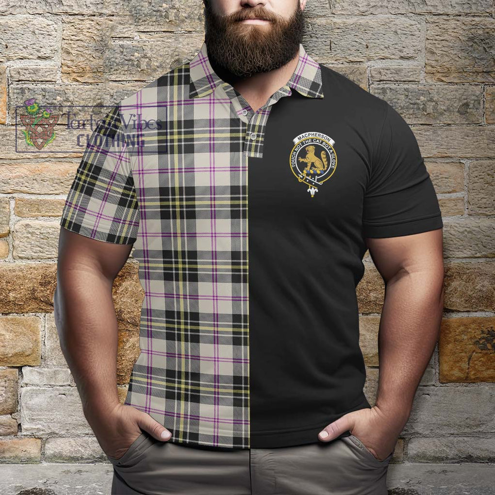 MacPherson Dress Ancient Tartan Polo Shirt with Family Crest and Half Of Me Style - Tartanvibesclothing Shop