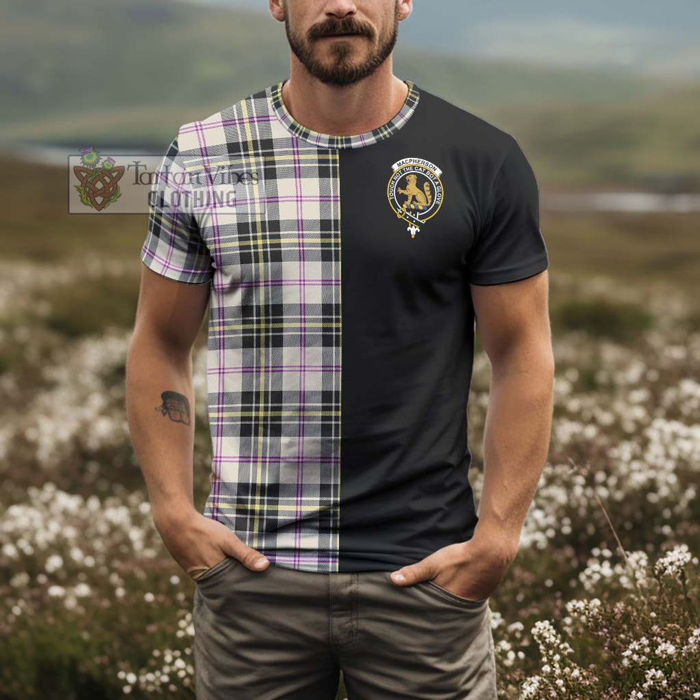 MacPherson Dress Ancient Tartan T-Shirt with Family Crest and Half Of Me Style - Tartanvibesclothing Shop