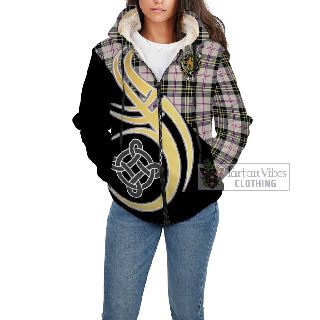 MacPherson Dress Ancient Tartan Sherpa Hoodie with Family Crest and Celtic Symbol Style Unisex - Tartan Vibes Clothing