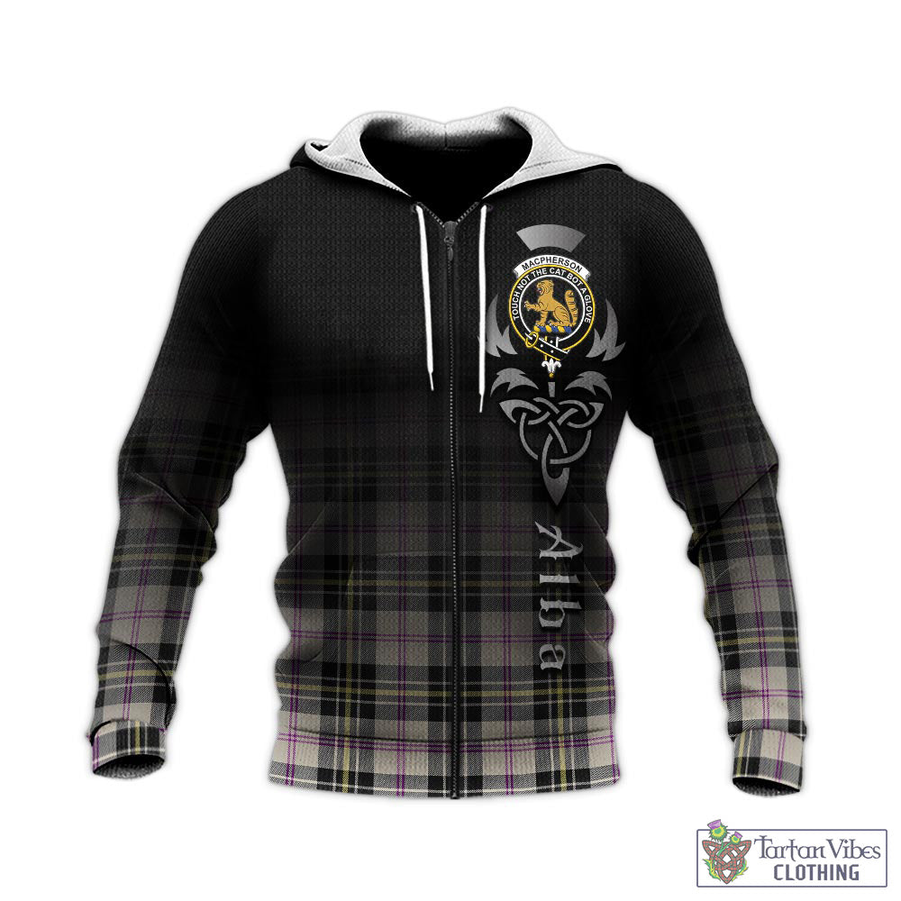 Tartan Vibes Clothing MacPherson Dress Ancient Tartan Knitted Hoodie Featuring Alba Gu Brath Family Crest Celtic Inspired