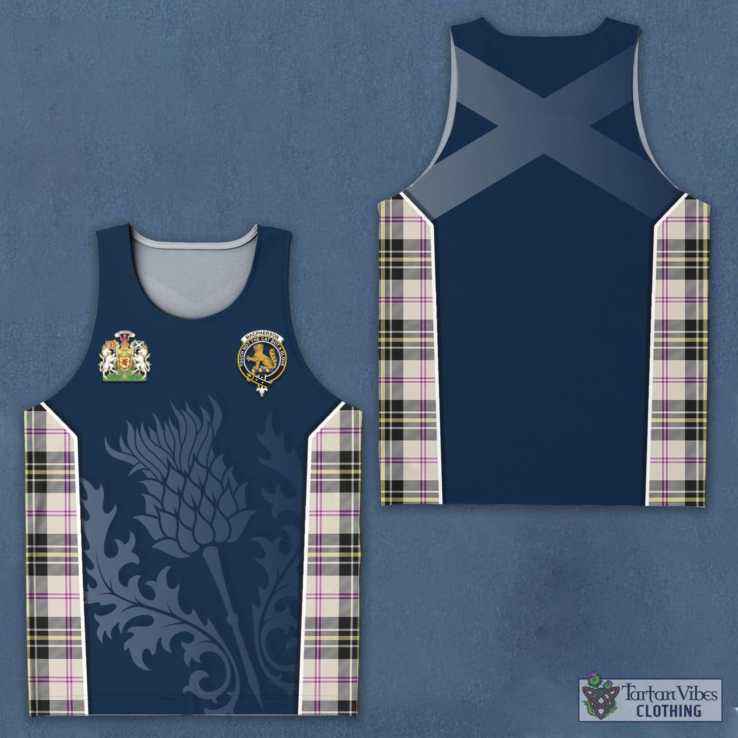 Tartan Vibes Clothing MacPherson Dress Ancient Tartan Men's Tanks Top with Family Crest and Scottish Thistle Vibes Sport Style