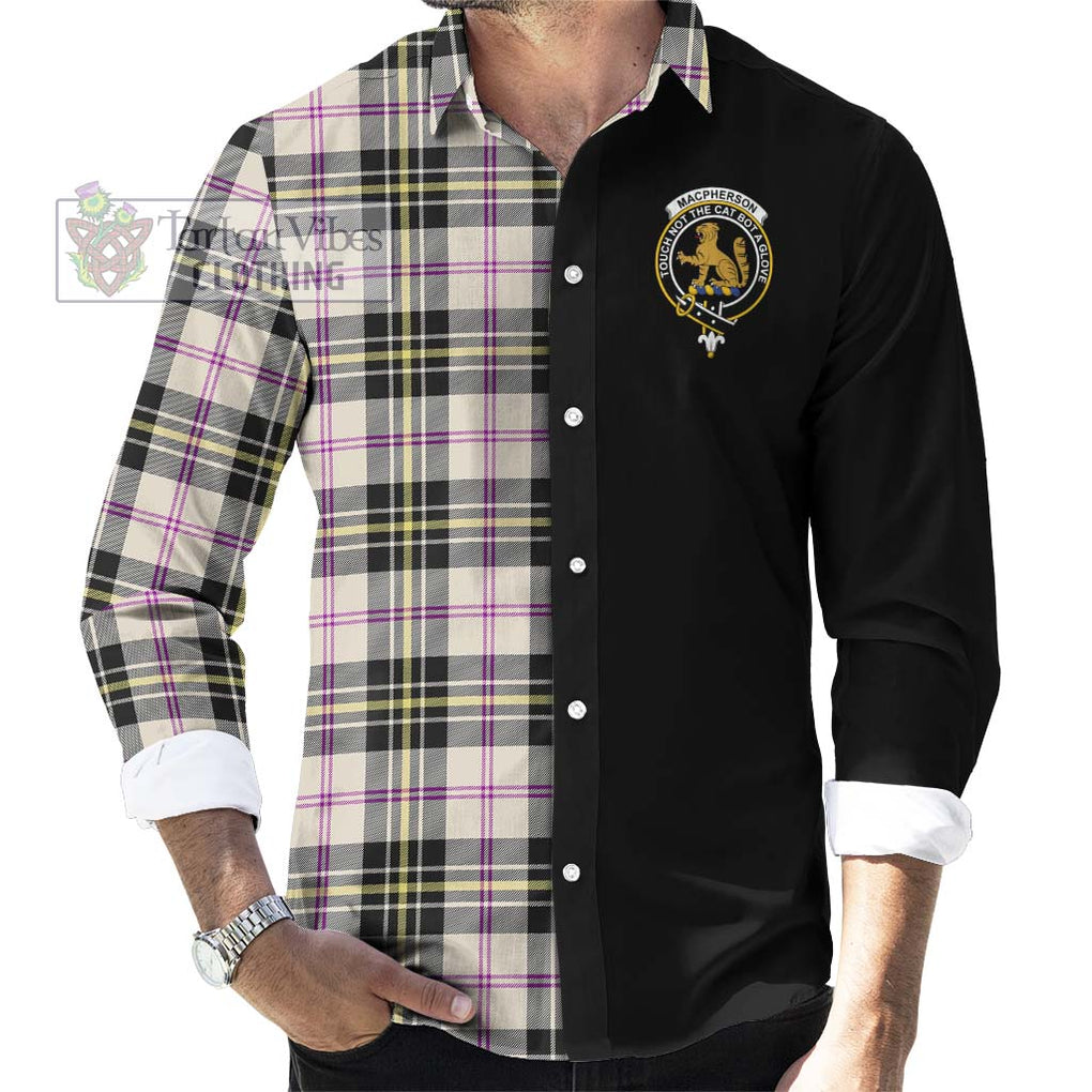 MacPherson Dress Ancient Tartan Long Sleeve Button Shirt with Family Crest and Half Of Me Style - Tartanvibesclothing Shop