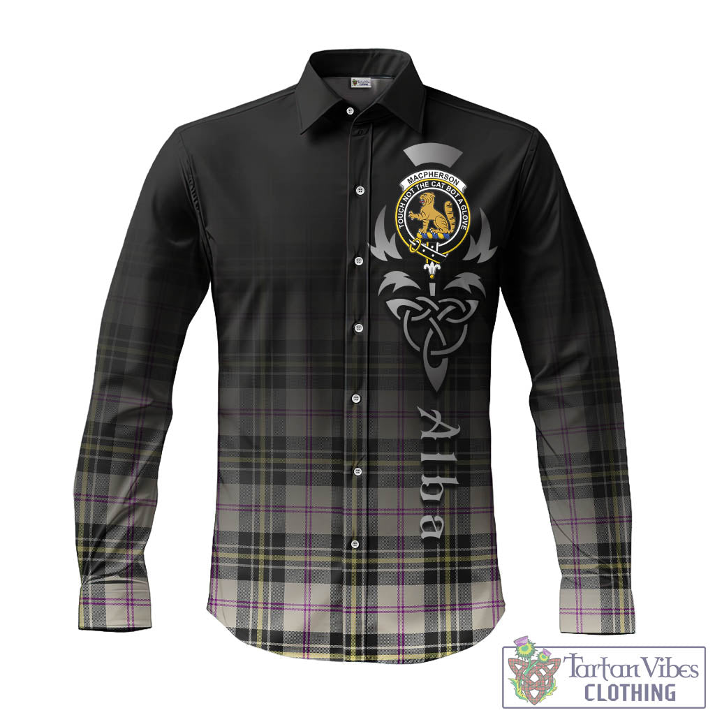 Tartan Vibes Clothing MacPherson Dress Ancient Tartan Long Sleeve Button Up Featuring Alba Gu Brath Family Crest Celtic Inspired