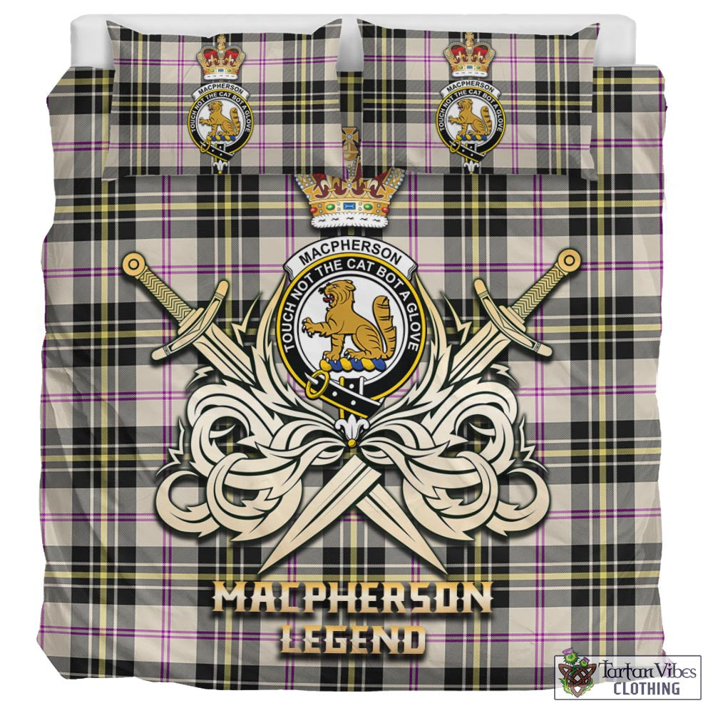 Tartan Vibes Clothing MacPherson Dress Ancient Tartan Bedding Set with Clan Crest and the Golden Sword of Courageous Legacy