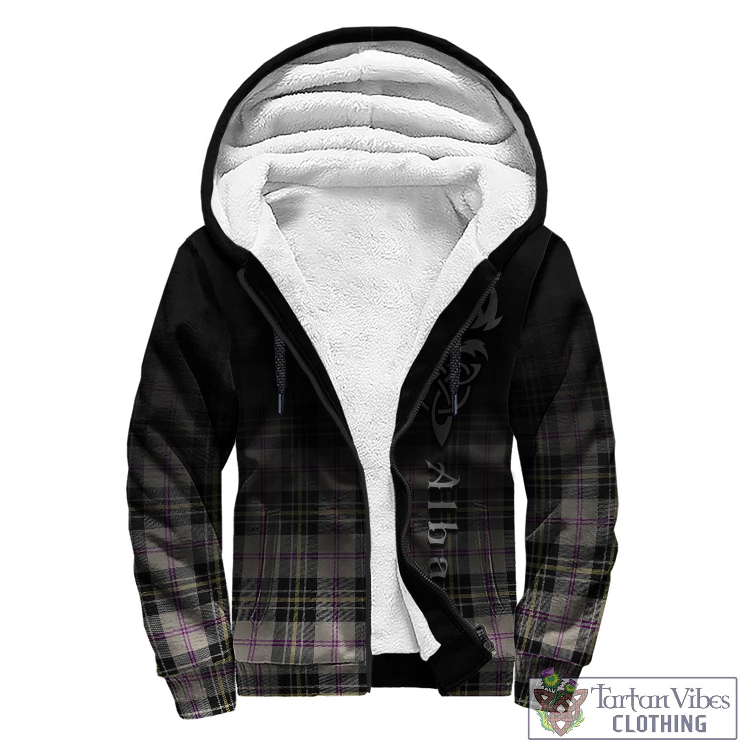 Tartan Vibes Clothing MacPherson Dress Ancient Tartan Sherpa Hoodie Featuring Alba Gu Brath Family Crest Celtic Inspired