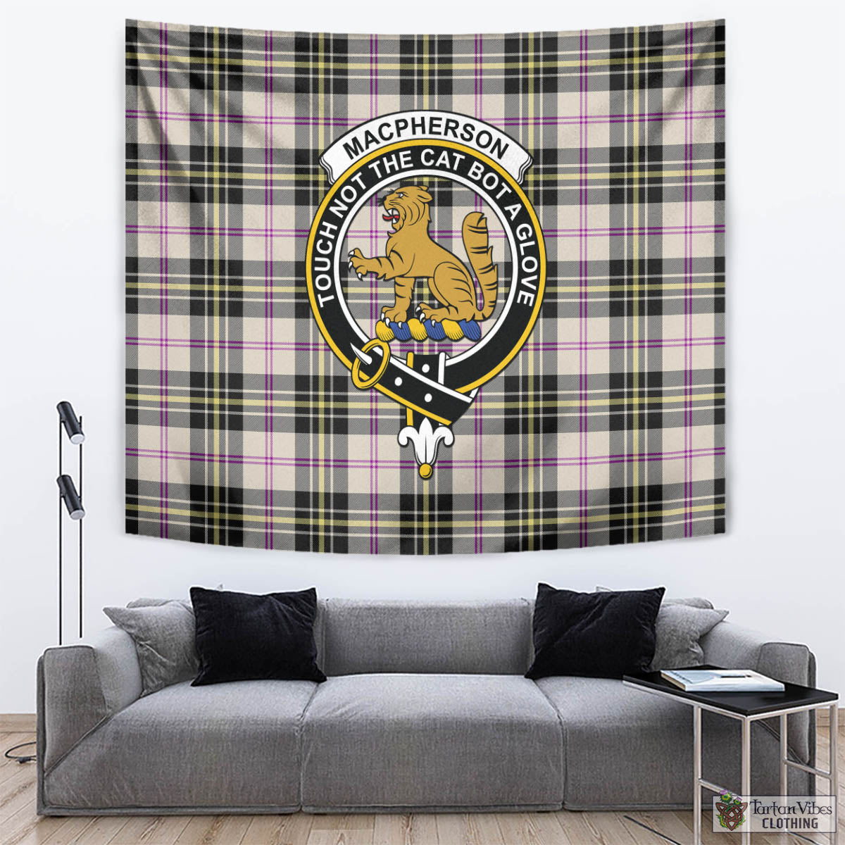 Tartan Vibes Clothing MacPherson Dress Ancient Tartan Tapestry Wall Hanging and Home Decor for Room with Family Crest