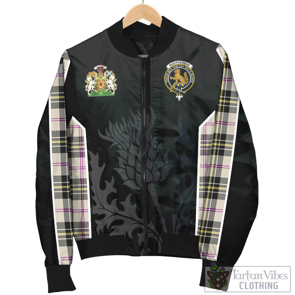 Tartan Vibes Clothing MacPherson Dress Ancient Tartan Bomber Jacket with Family Crest and Scottish Thistle Vibes Sport Style