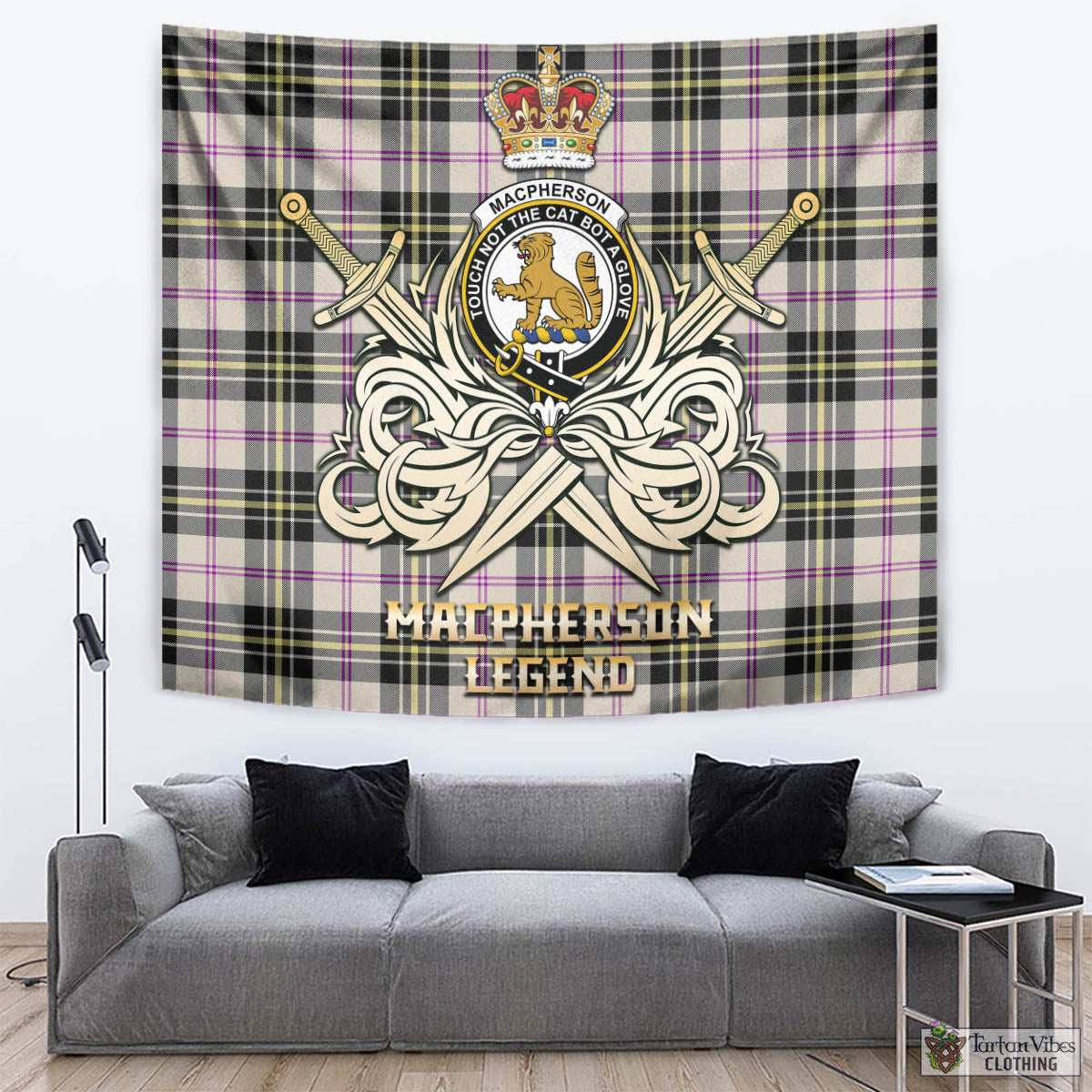 Tartan Vibes Clothing MacPherson Dress Ancient Tartan Tapestry with Clan Crest and the Golden Sword of Courageous Legacy