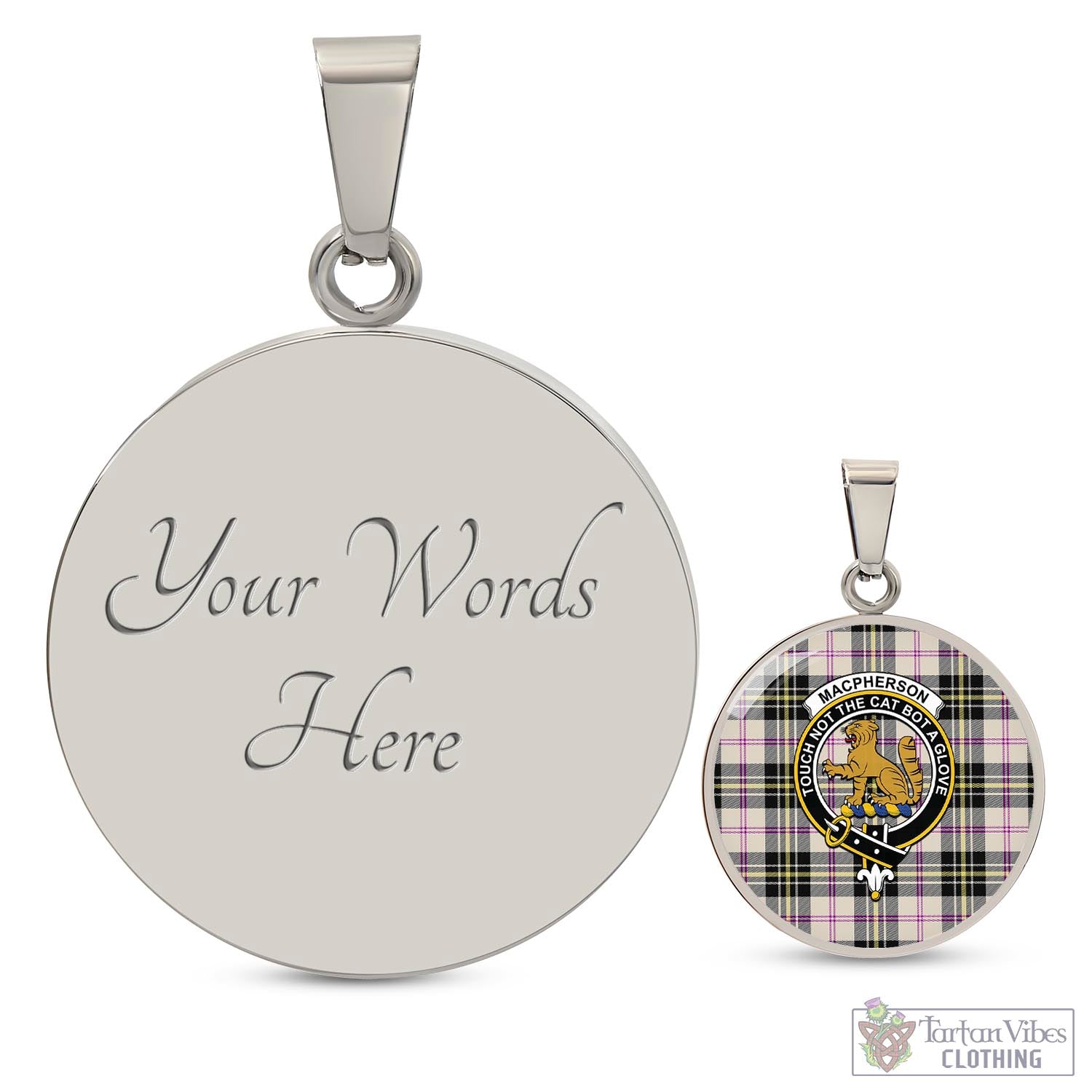 Tartan Vibes Clothing MacPherson Dress Ancient Tartan Circle Necklace with Family Crest