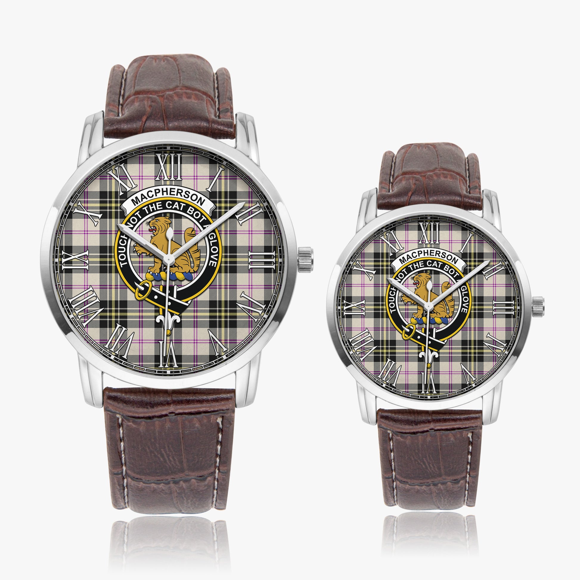 MacPherson Dress Ancient Tartan Family Crest Leather Strap Quartz Watch - Tartanvibesclothing
