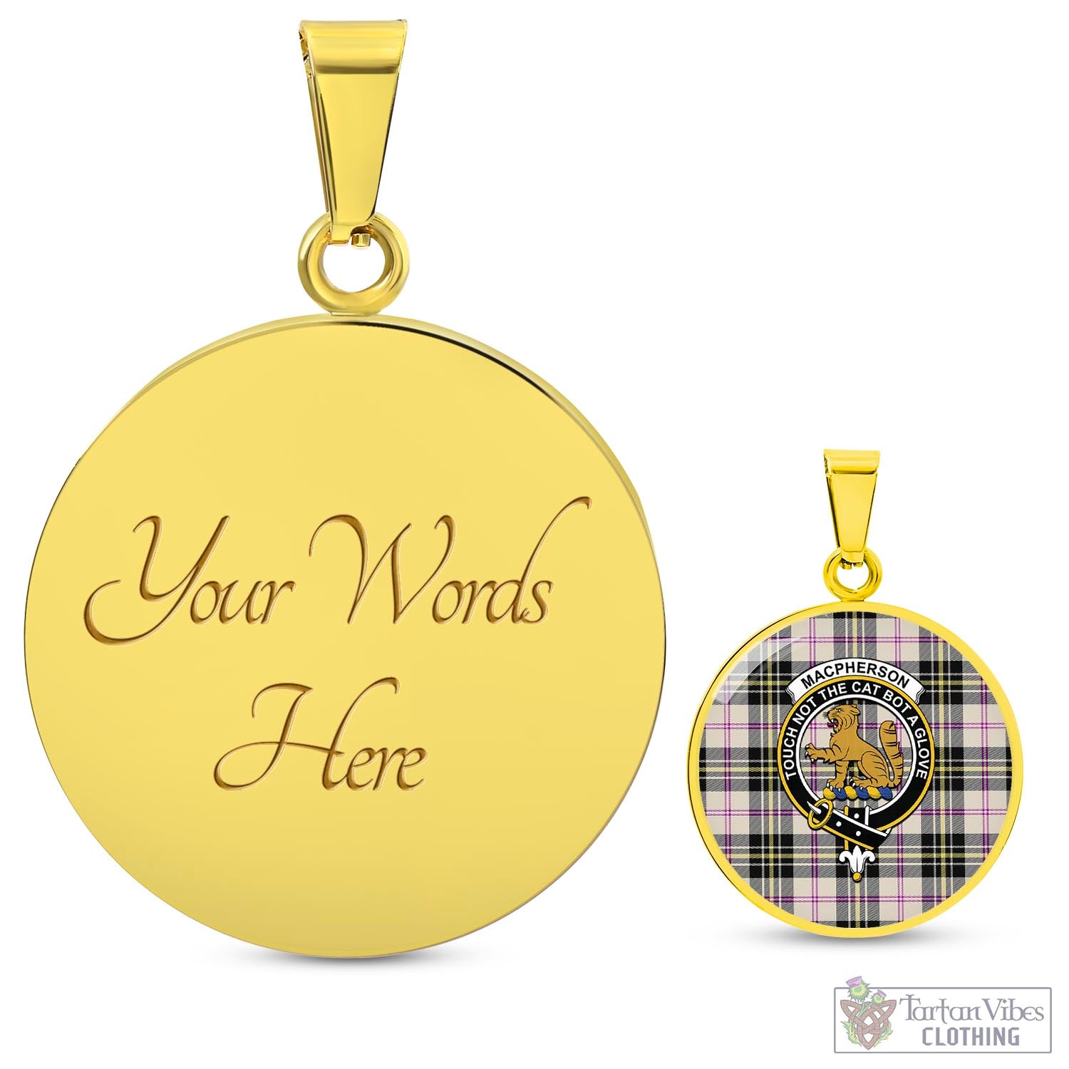 Tartan Vibes Clothing MacPherson Dress Ancient Tartan Circle Necklace with Family Crest