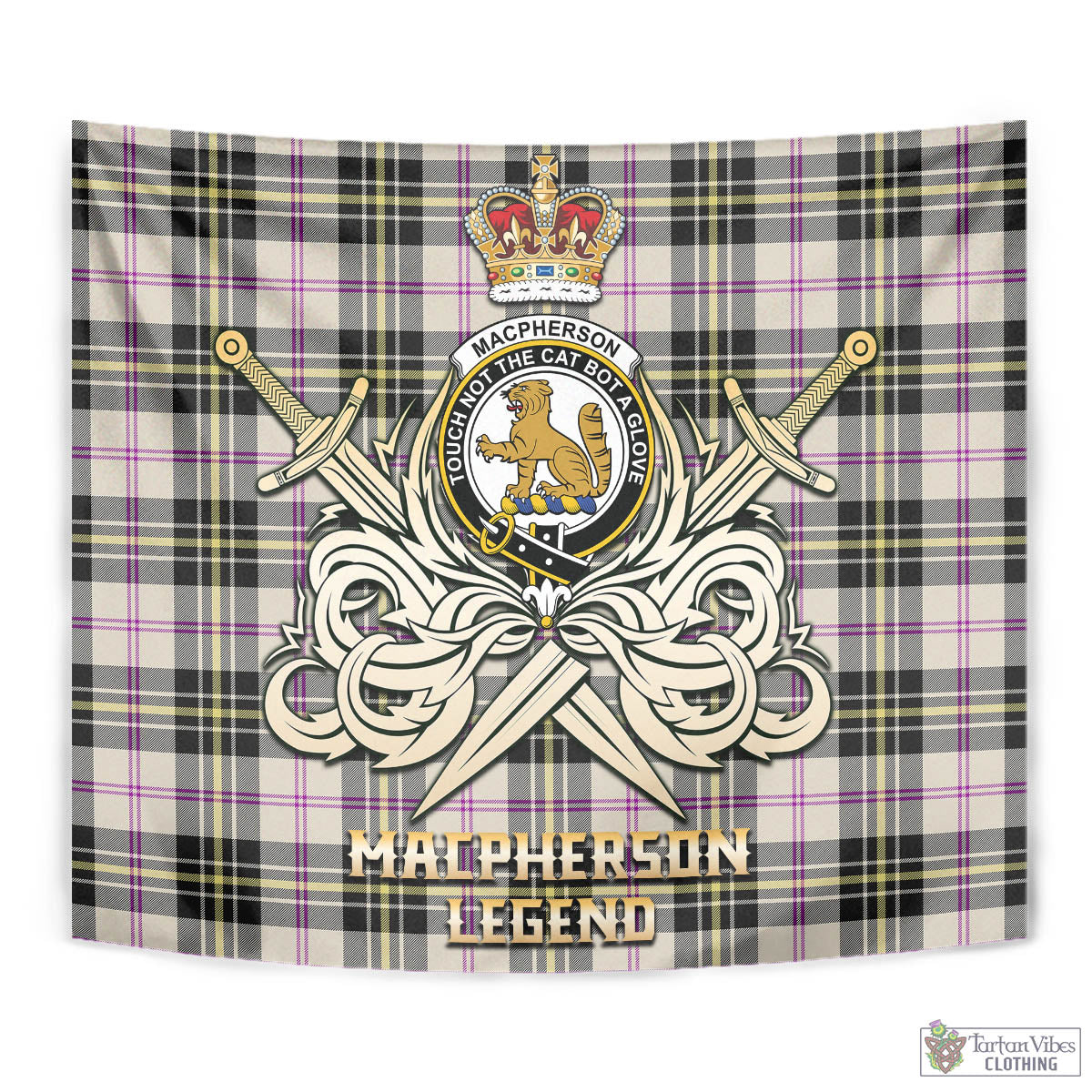 Tartan Vibes Clothing MacPherson Dress Ancient Tartan Tapestry with Clan Crest and the Golden Sword of Courageous Legacy