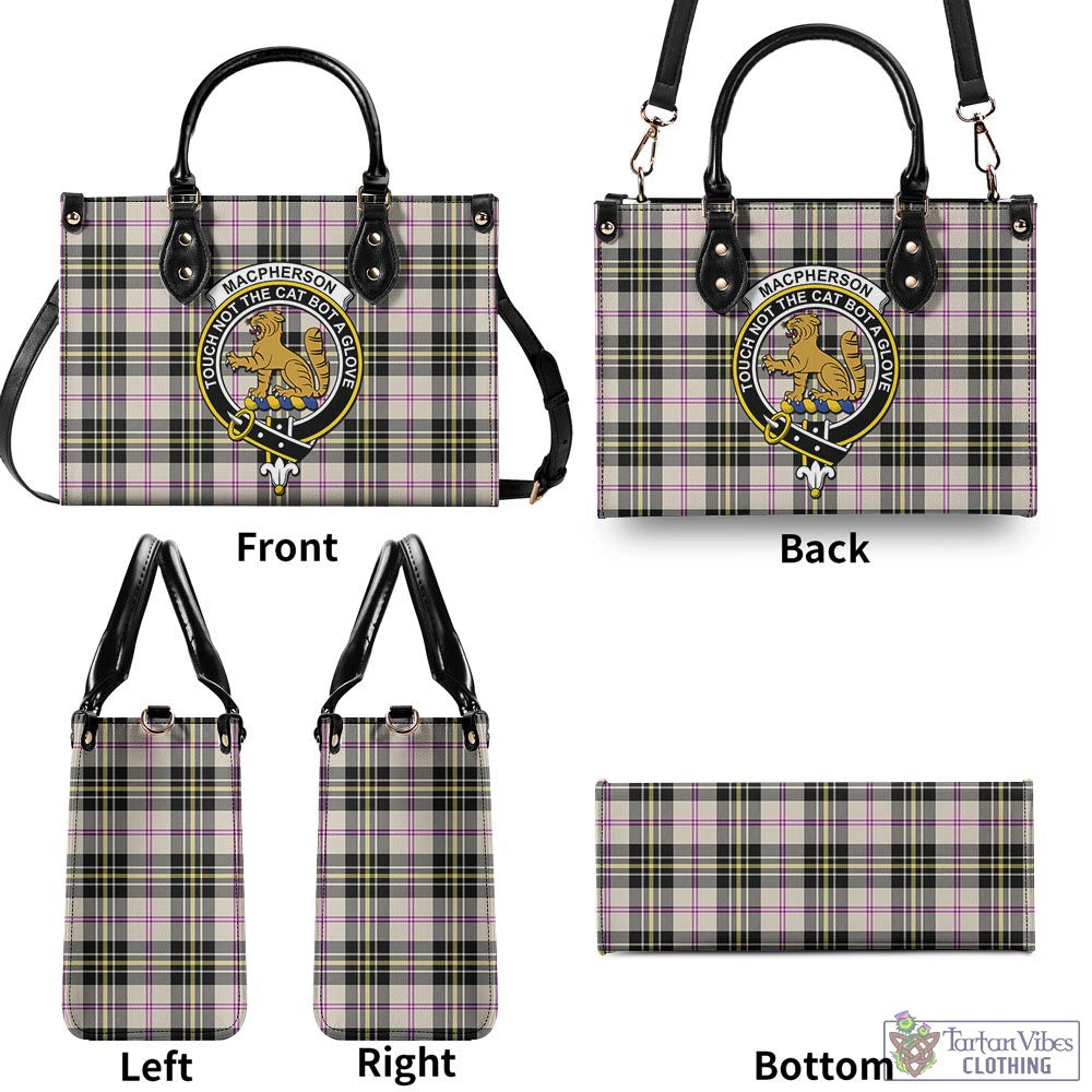 Tartan Vibes Clothing MacPherson Dress Ancient Tartan Luxury Leather Handbags with Family Crest