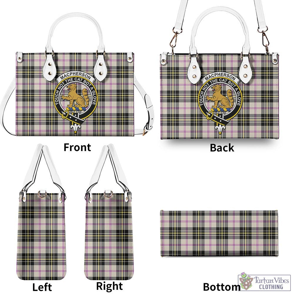 Tartan Vibes Clothing MacPherson Dress Ancient Tartan Luxury Leather Handbags with Family Crest