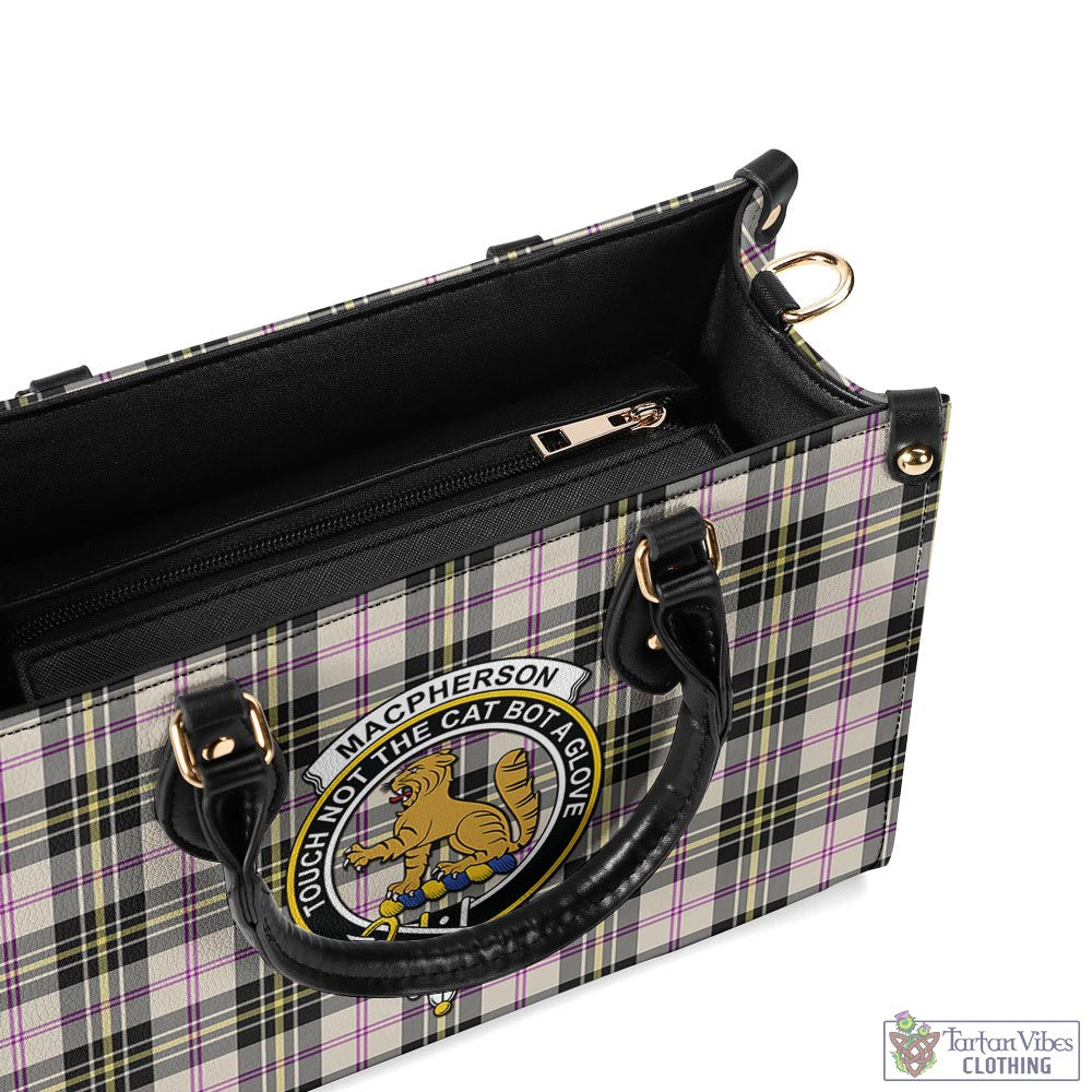 Tartan Vibes Clothing MacPherson Dress Ancient Tartan Luxury Leather Handbags with Family Crest