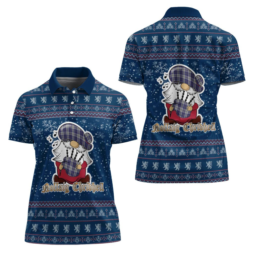 MacPherson Dress Blue Clan Christmas Family Polo Shirt with Funny Gnome Playing Bagpipes - Tartanvibesclothing