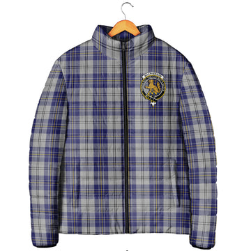 MacPherson Dress Blue Tartan Padded Jacket with Family Crest