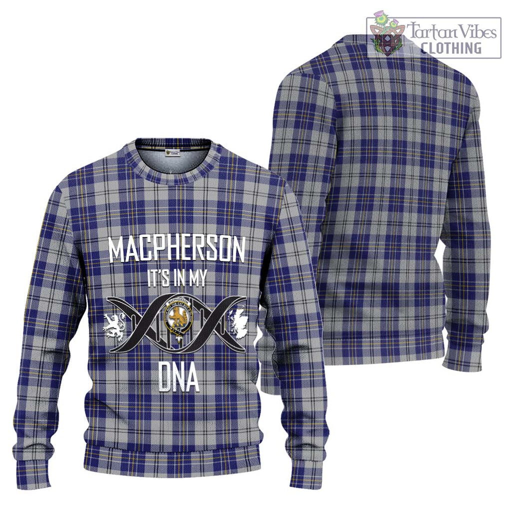 MacPherson Dress Blue Tartan Knitted Sweater with Family Crest DNA In Me Style Unisex - Tartanvibesclothing Shop