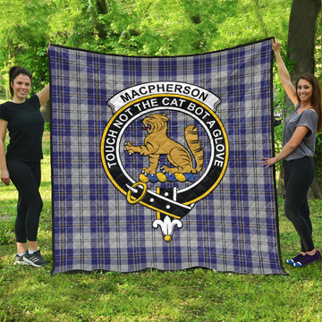 MacPherson Dress Blue Tartan Quilt with Family Crest