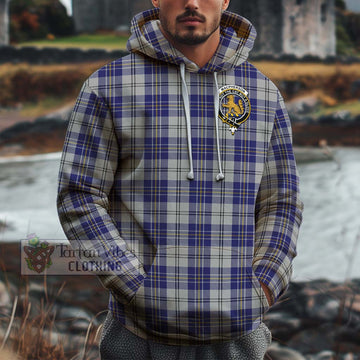 MacPherson Dress Blue Tartan Cotton Hoodie with Family Crest