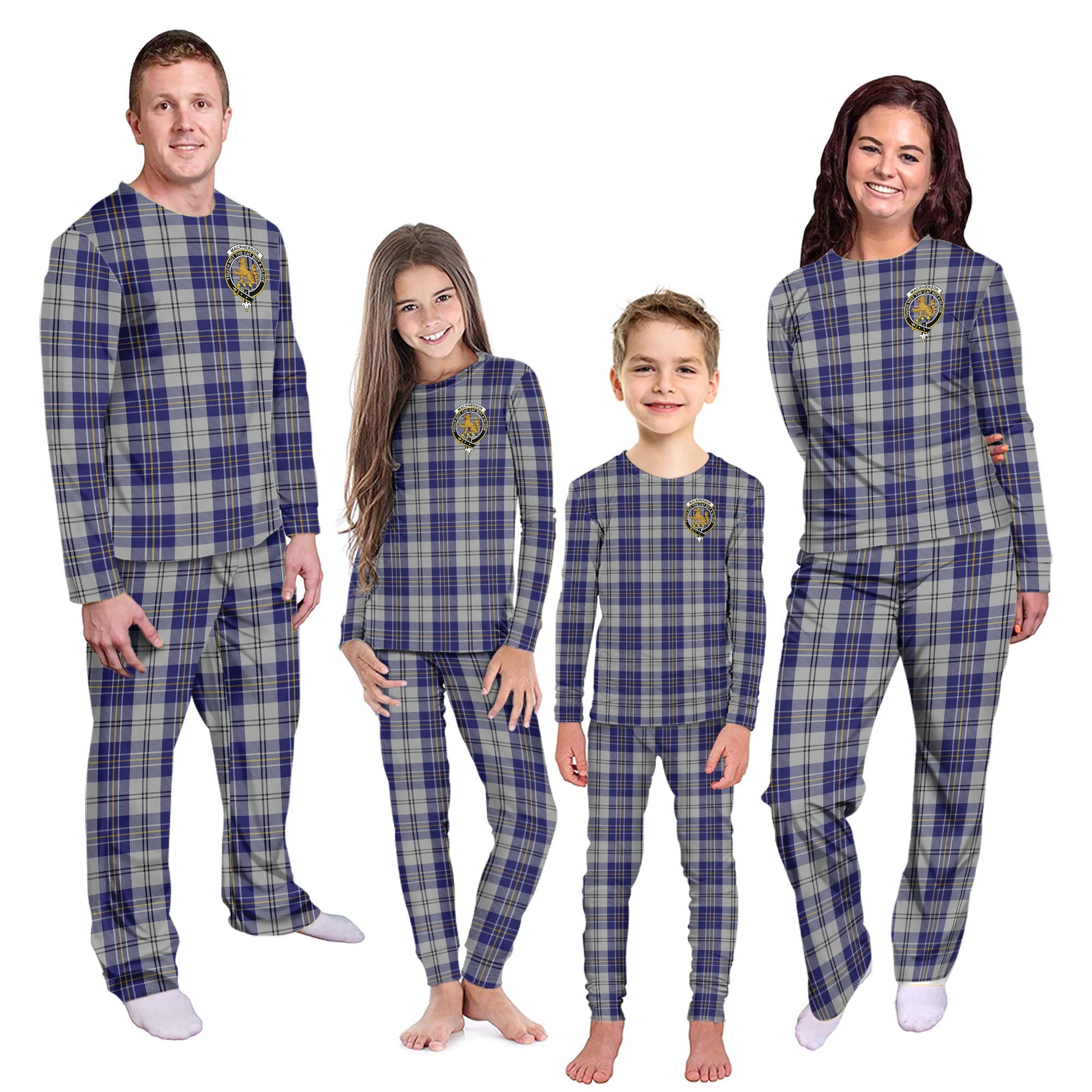 MacPherson Dress Blue Tartan Pajamas Family Set with Family Crest - Tartanvibesclothing