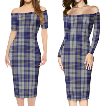 MacPherson Dress Blue Tartan Off Shoulder Lady Dress