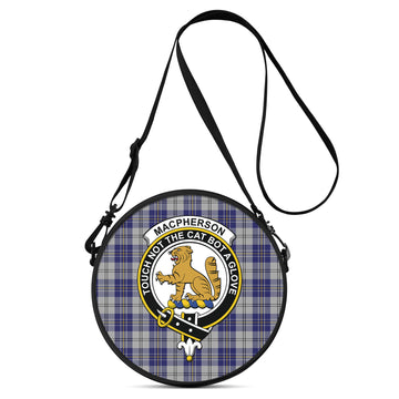 MacPherson Dress Blue Tartan Round Satchel Bags with Family Crest