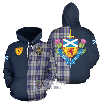 MacPherson Dress Blue Tartan Hoodie Alba with Scottish Lion Royal Arm Half Style