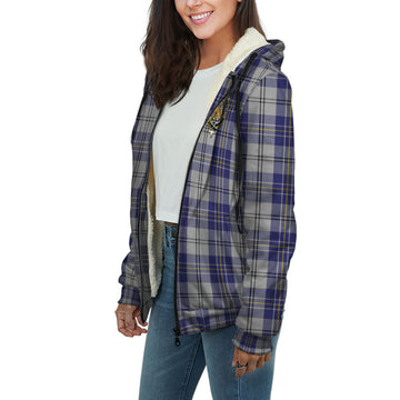 MacPherson Dress Blue Tartan Sherpa Hoodie with Family Crest