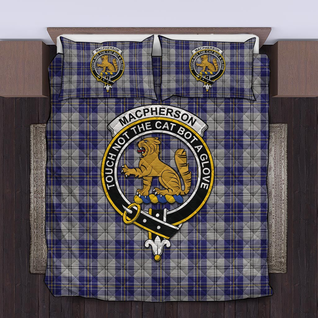 MacPherson Dress Blue Tartan Quilt Bed Set with Family Crest Twin - Tartanvibesclothing