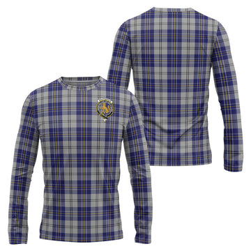 MacPherson Dress Blue Tartan Long Sleeve T-Shirt with Family Crest