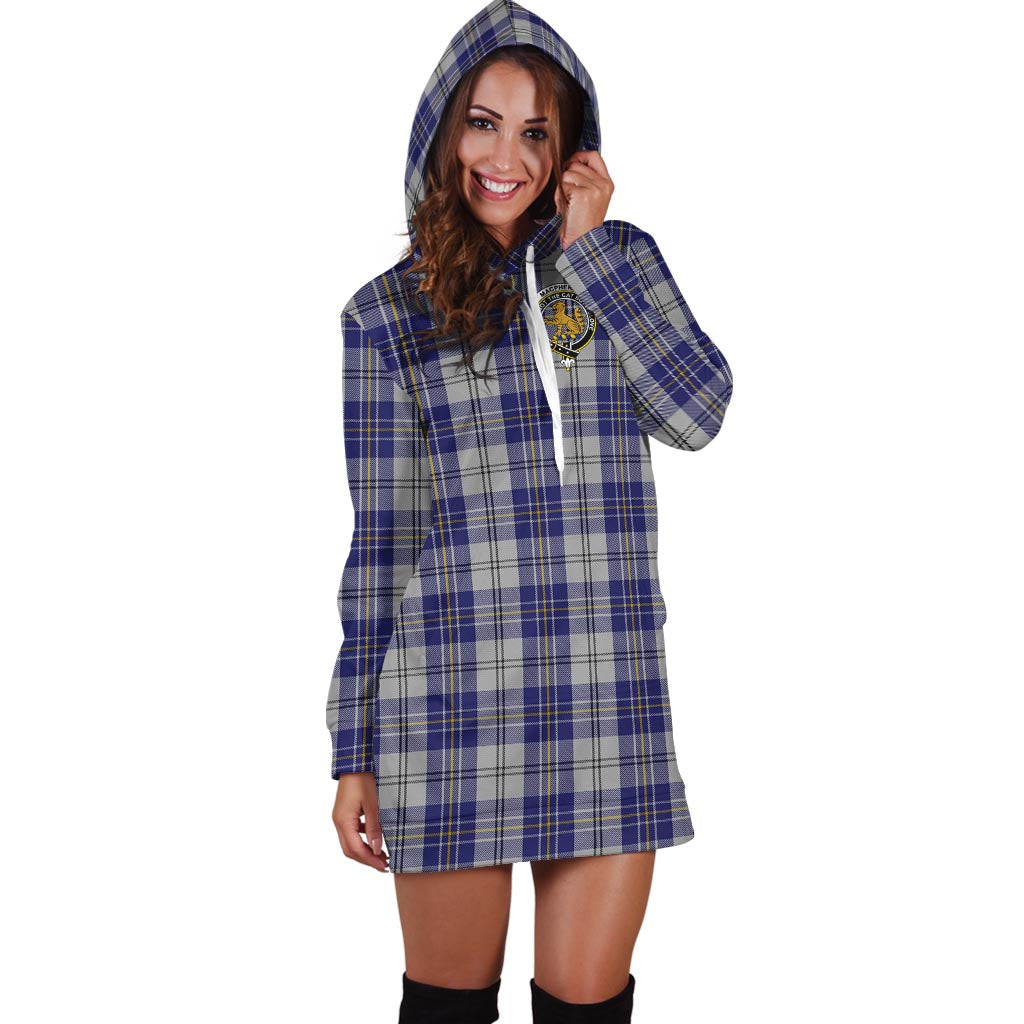 MacPherson Dress Blue Tartan Hoodie Dress with Family Crest - Tartanvibesclothing