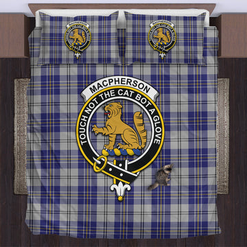 MacPherson Dress Blue Tartan Bedding Set with Family Crest