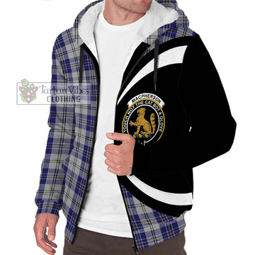 MacPherson Dress Blue Tartan Sherpa Hoodie with Family Crest Circle Style