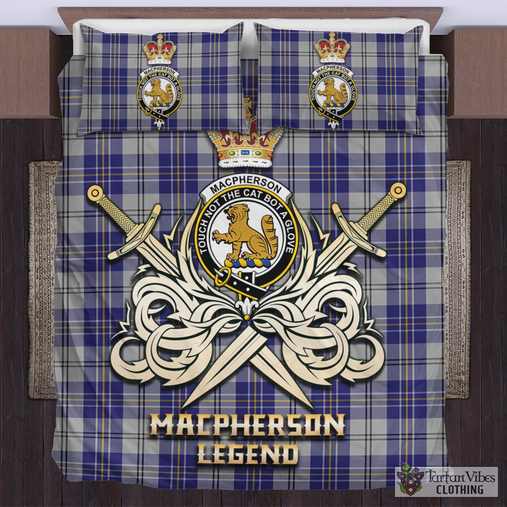 Tartan Vibes Clothing MacPherson Dress Blue Tartan Bedding Set with Clan Crest and the Golden Sword of Courageous Legacy