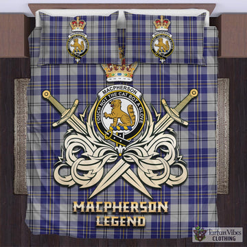 MacPherson Dress Blue Tartan Bedding Set with Clan Crest and the Golden Sword of Courageous Legacy