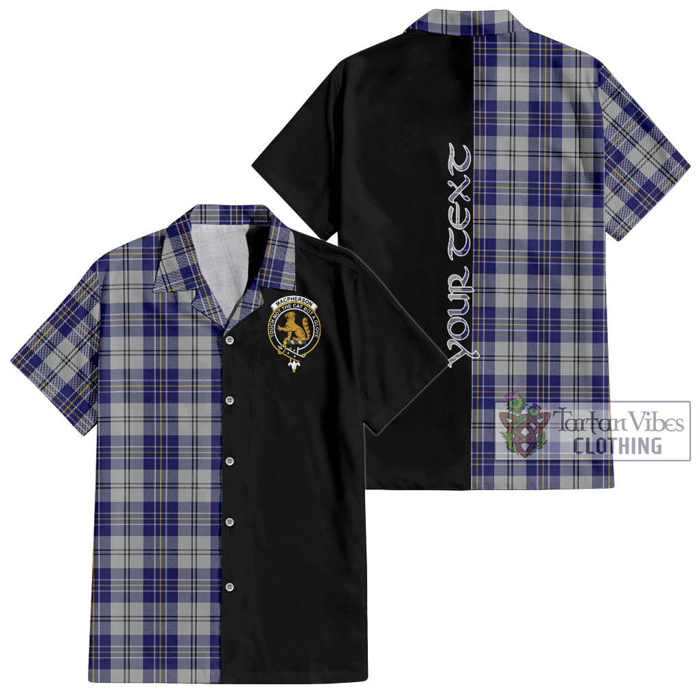 MacPherson Dress Blue Tartan Short Sleeve Button Shirt with Family Crest and Half Of Me Style Kid - Tartanvibesclothing Shop