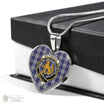 MacPherson Dress Blue Tartan Heart Necklace with Family Crest