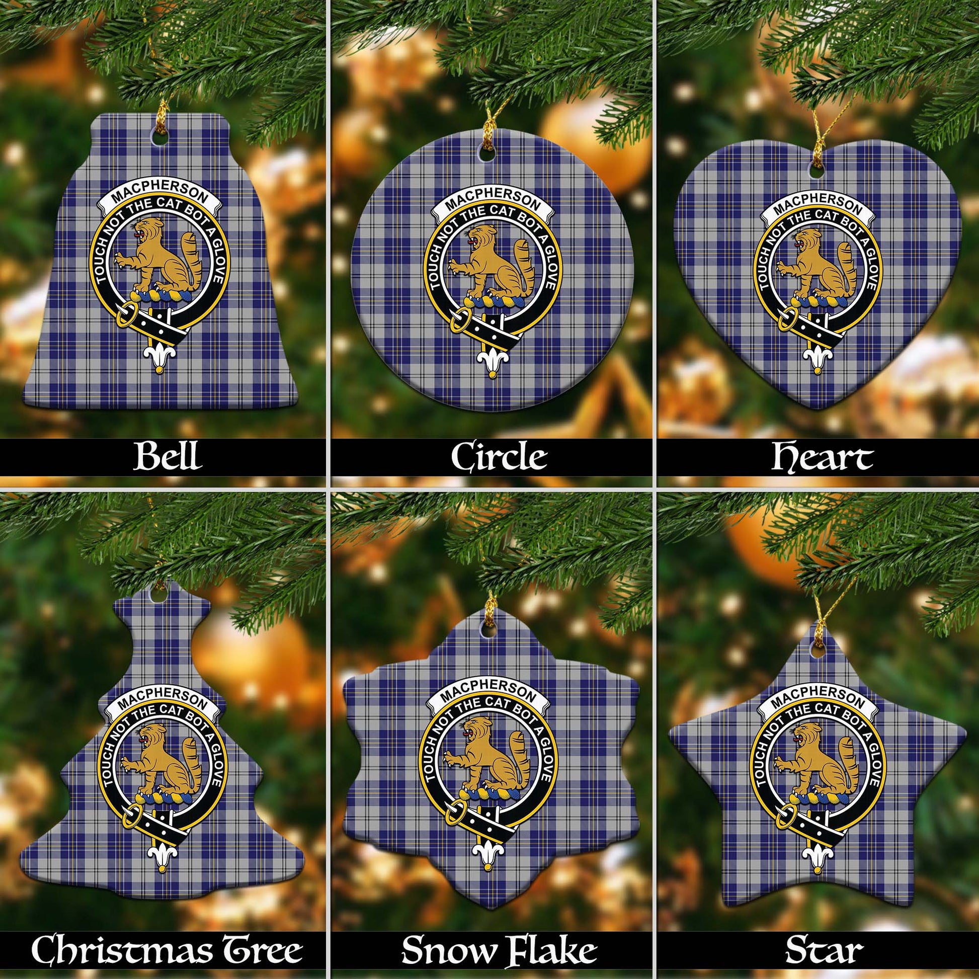 MacPherson Dress Blue Tartan Christmas Ornaments with Family Crest - Tartanvibesclothing