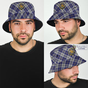 MacPherson Dress Blue Tartan Bucket Hat with Family Crest