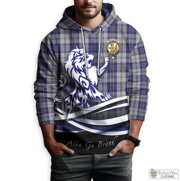 MacPherson Dress Blue Tartan Hoodie with Alba Gu Brath Regal Lion Emblem