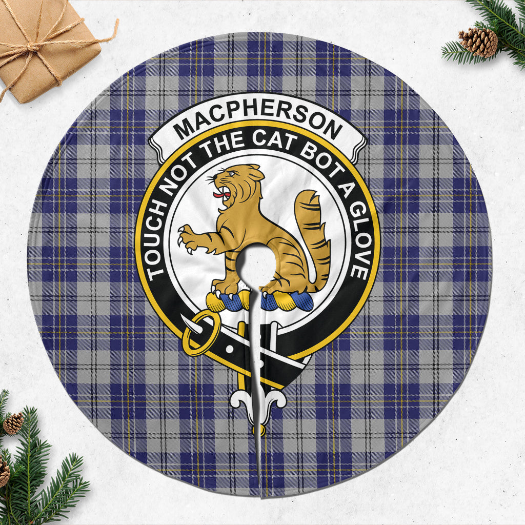 MacPherson Dress Blue Tartan Christmas Tree Skirt with Family Crest - Tartanvibesclothing