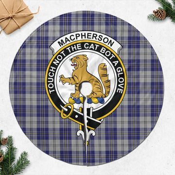 MacPherson Dress Blue Tartan Christmas Tree Skirt with Family Crest