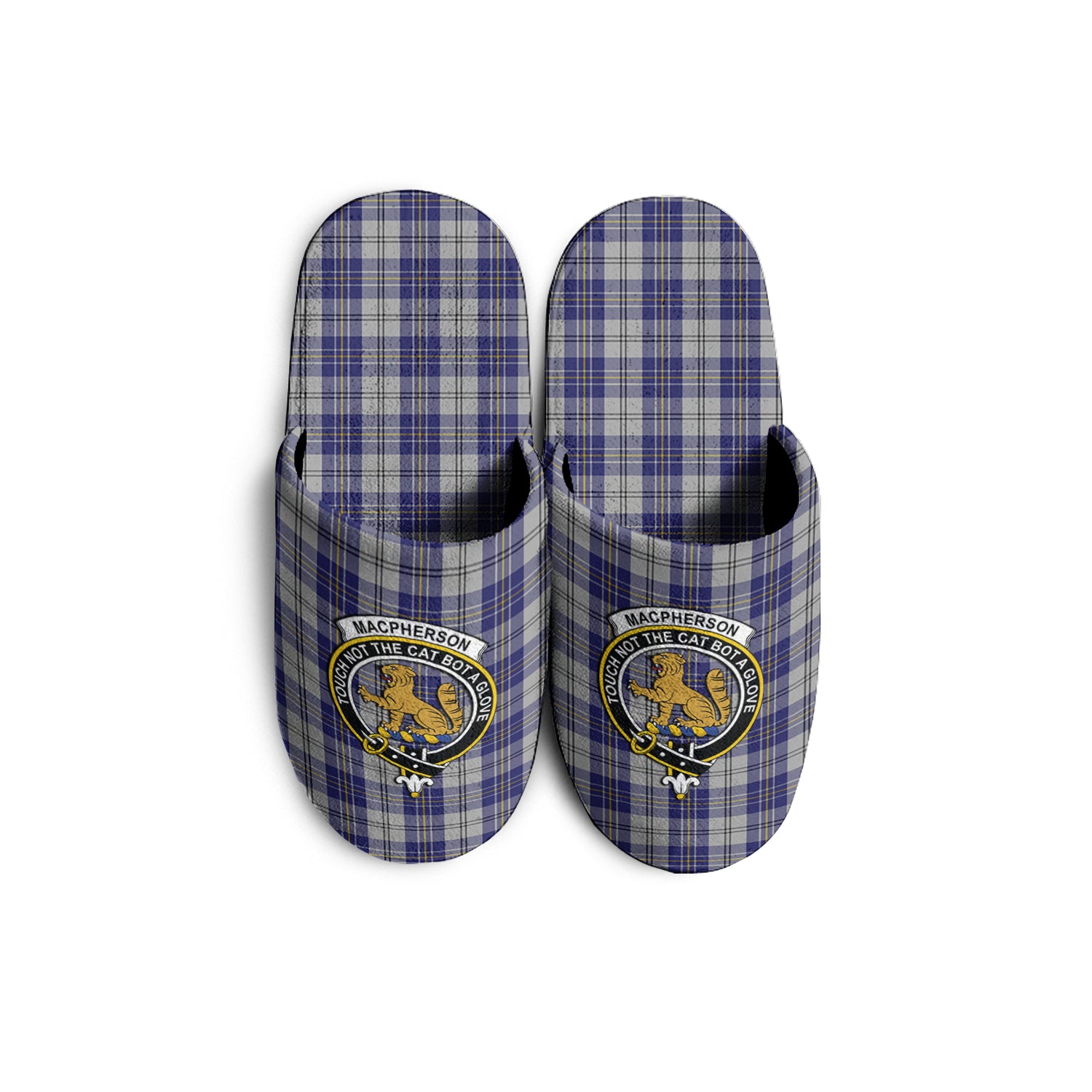 MacPherson Dress Blue Tartan Home Slippers with Family Crest - Tartanvibesclothing