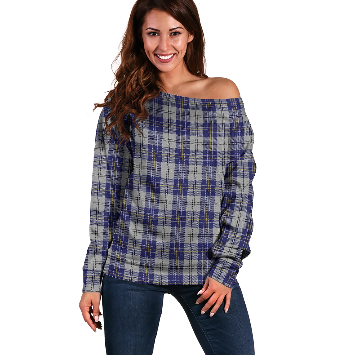 MacPherson Dress Blue Tartan Off Shoulder Women Sweater Women - Tartanvibesclothing