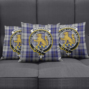 MacPherson Dress Blue Tartan Pillow Cover with Family Crest