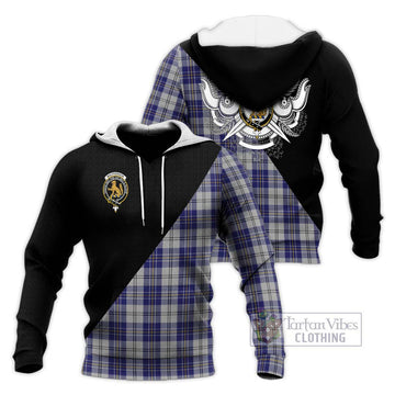 MacPherson Dress Blue Tartan Knitted Hoodie with Family Crest and Military Logo Style